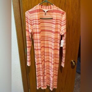 Women’s brand new long pink/white striped cardigan